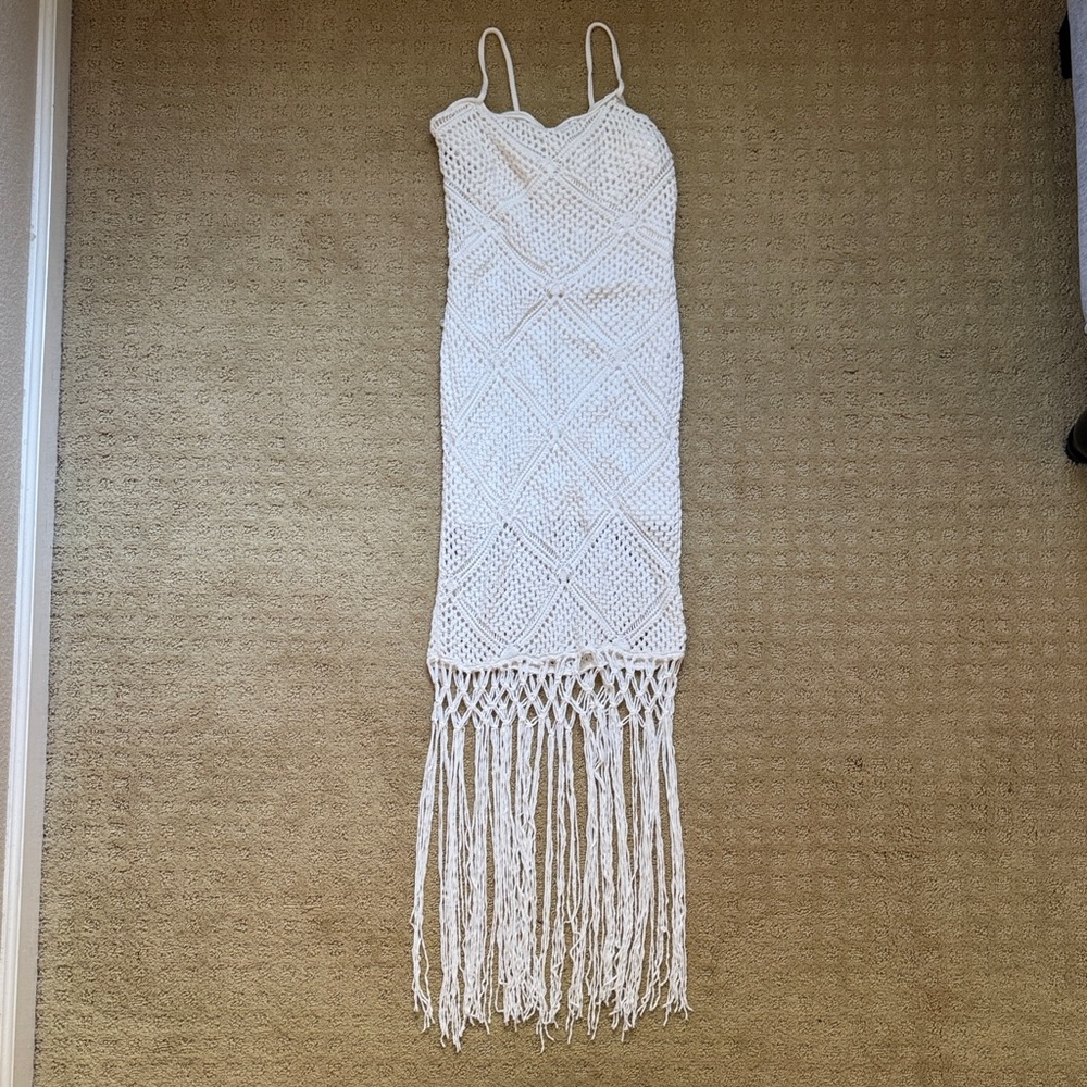 Abercrombie & Fitch Lined Crochet Fringe Mini Dress